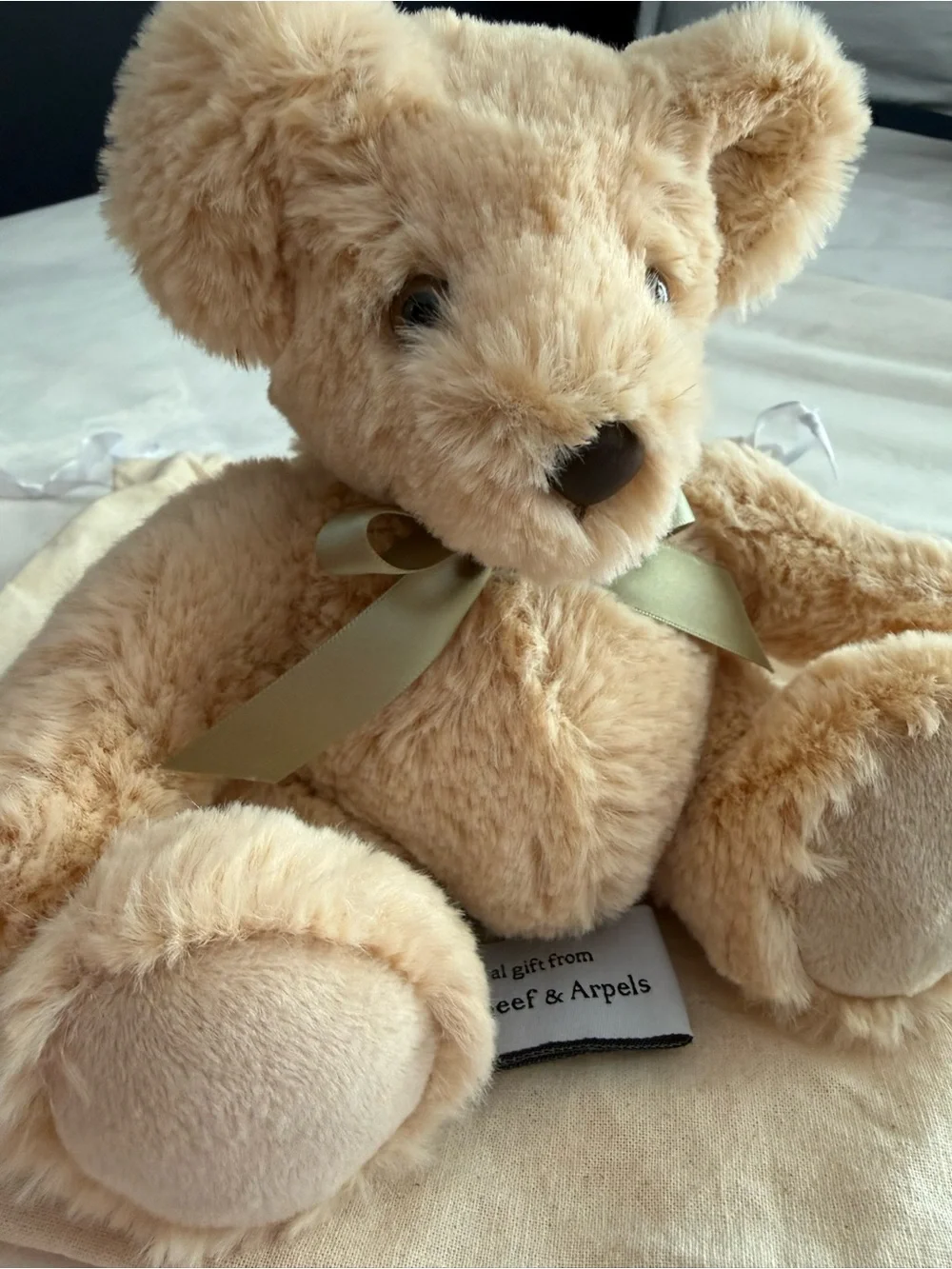 Van Cleef & Arpels Cream Plush Teddy Bear with Bow